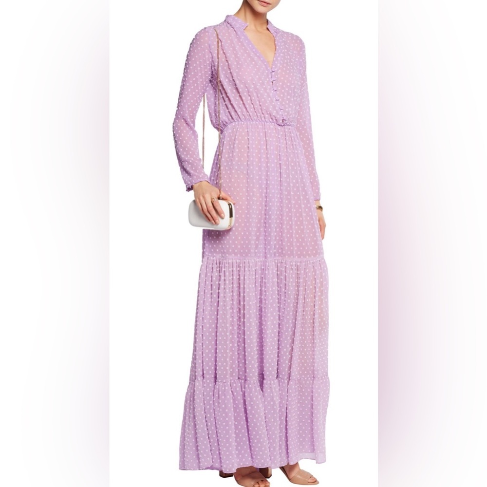 SALONI Lavender Purple Alexia Swiss-dot Chiffon Maxi Dress